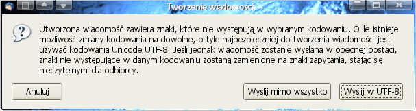 Ostrzeżenie o niemożności zakodowania znaków